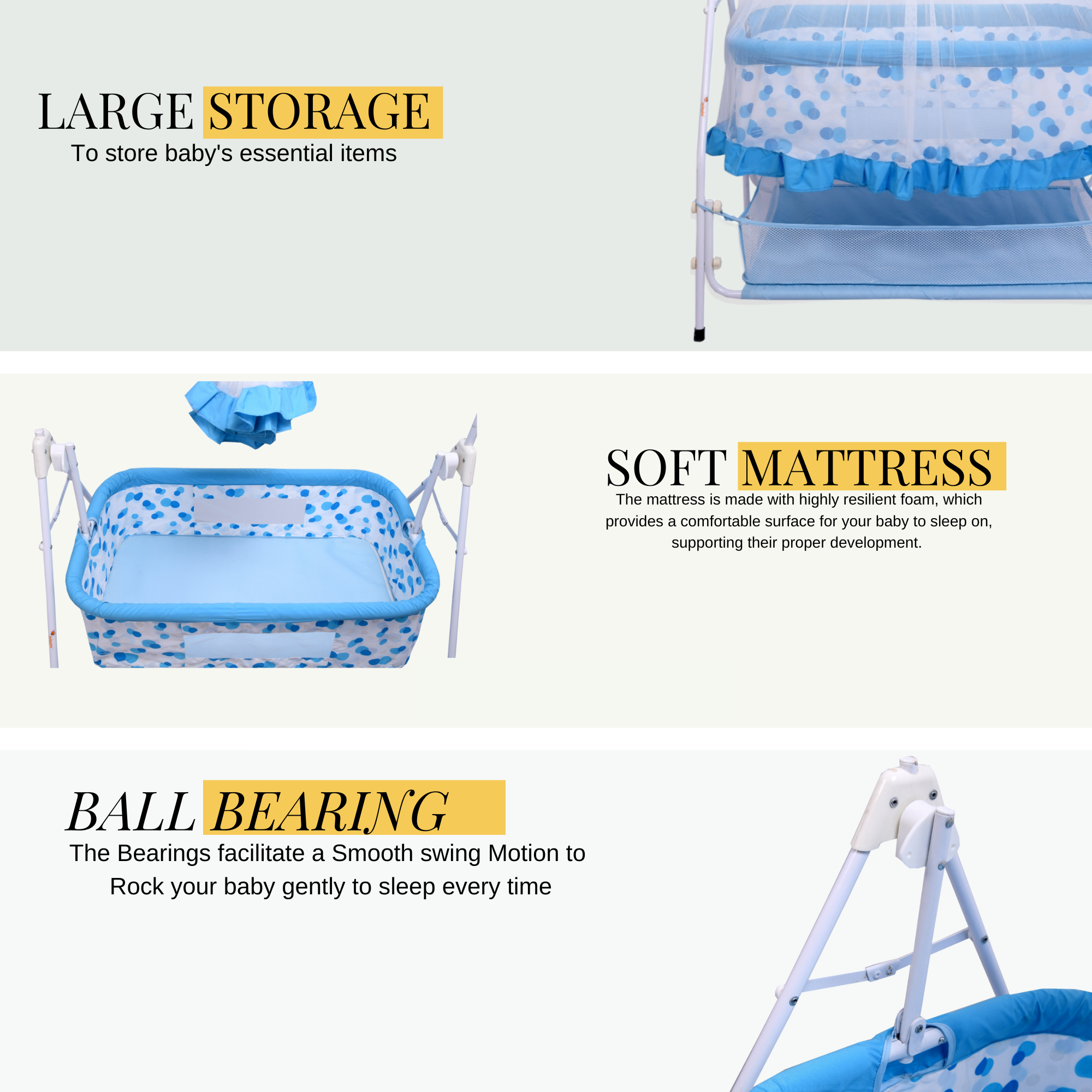 INFANTO Comfy Baby Cradle | Jhula | Palna | Uyyala | Swing-DELUXE