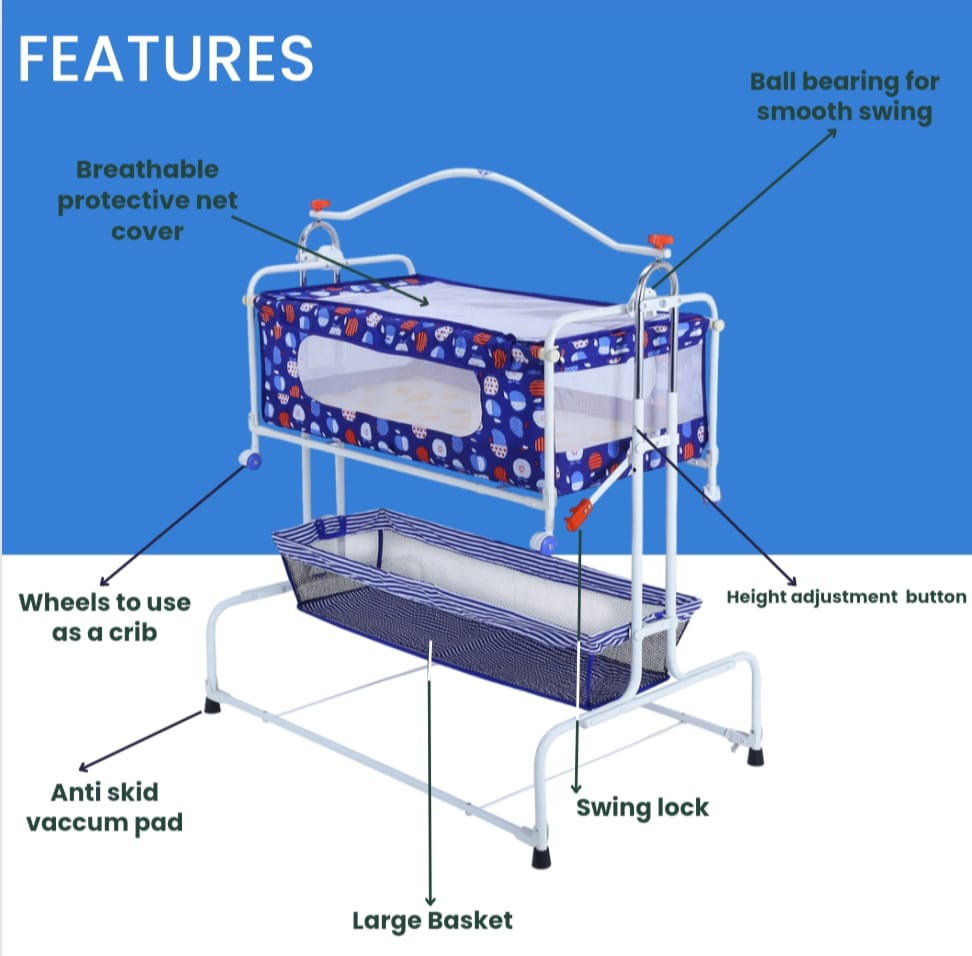 INFANTO Compact Baby Cradle / Palna / Swing / Jhula - SUPER DELUXE