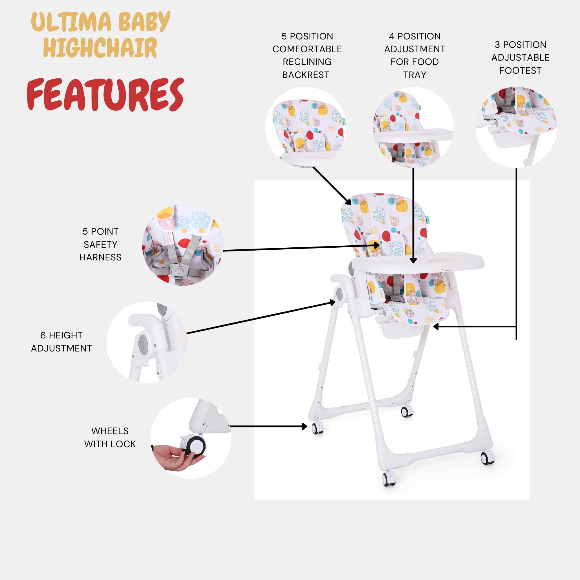 Infanto Adjustable High Chair for Baby | Comfortable Feeding Chair for Baby 6 Months to 36 Months | Foldable & Portable High Chair with Tray | Convertible Baby High Chair for Toddlers & Kids