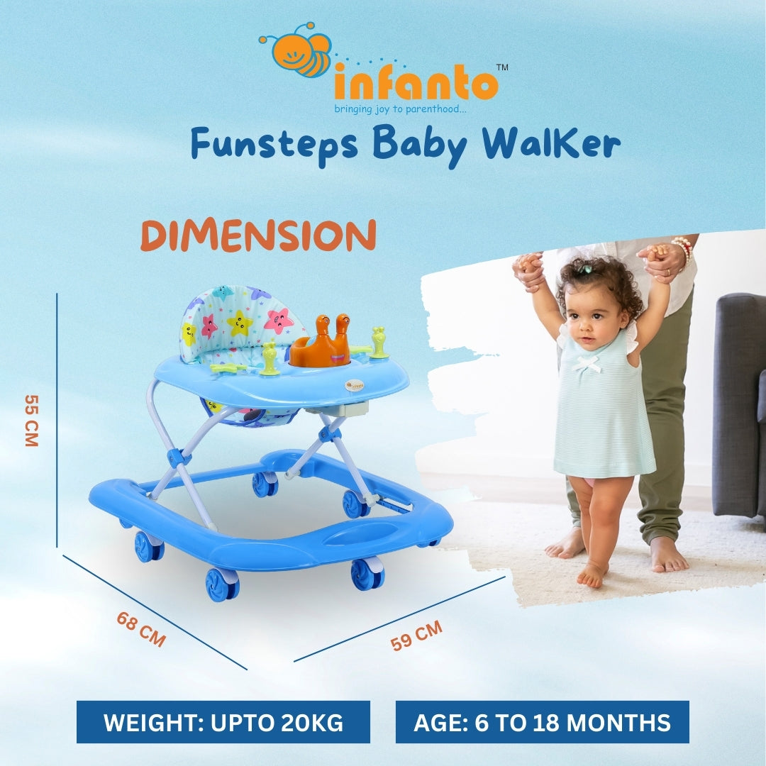 INFANTO Funsteps Baby Walker, 3 Level Height Adjustment-BW38-STD