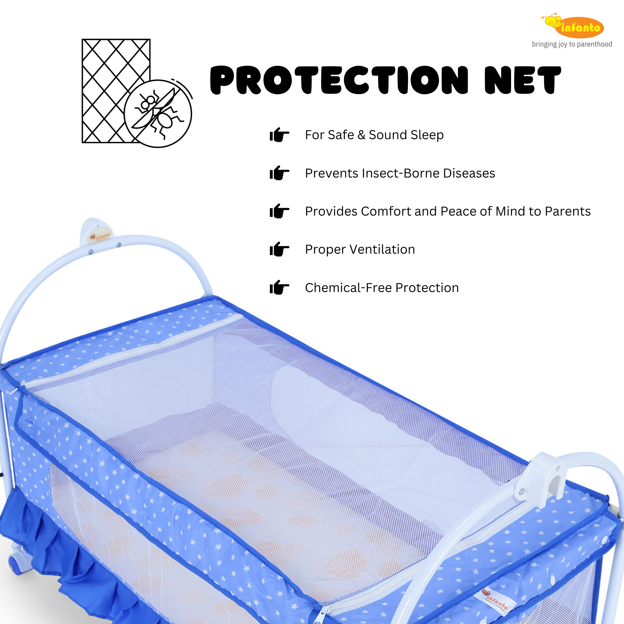 INFANTO Prima 2 in 1 Cradle for Babies | Palna | Jhula - Sturdy Metal Frame