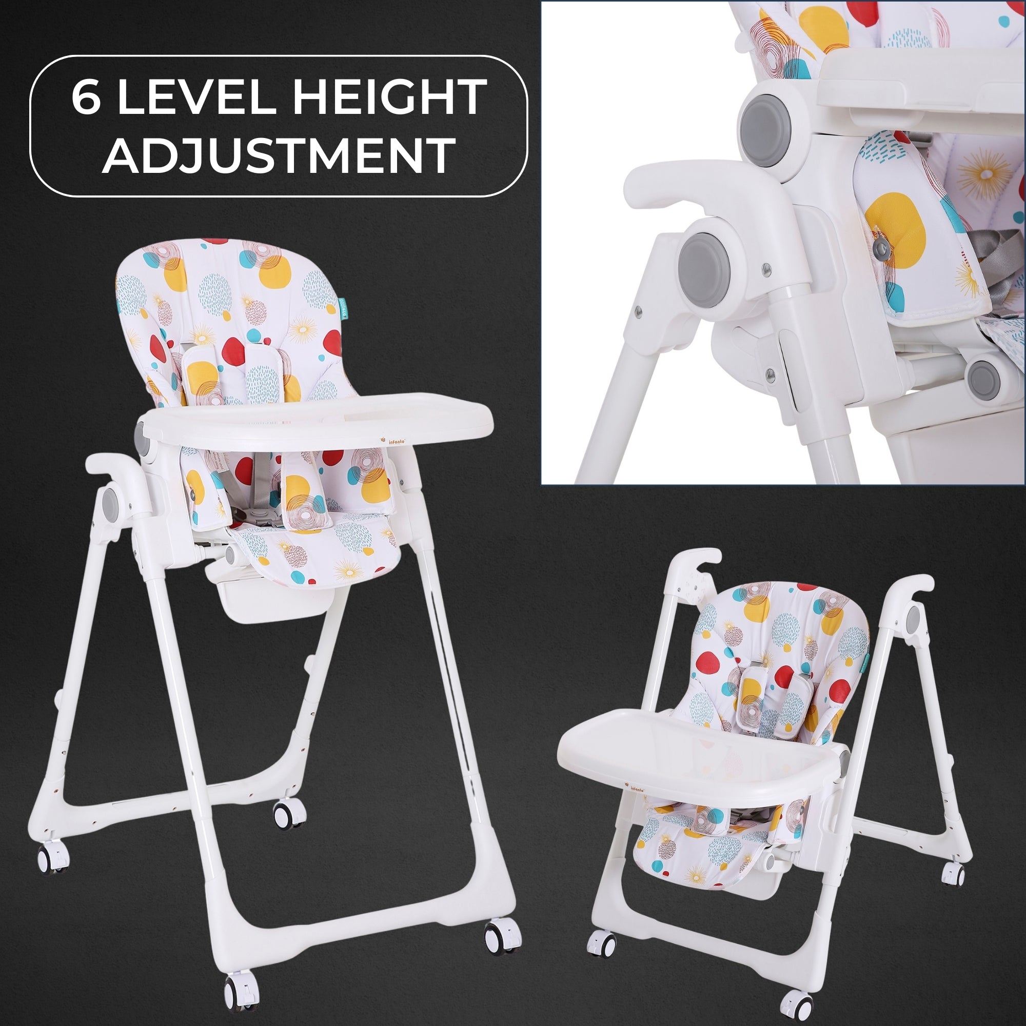 Infanto Adjustable High Chair for Baby | Comfortable Feeding Chair for Baby 6 Months to 36 Months | Foldable & Portable High Chair with Tray | Convertible Baby High Chair for Toddlers & Kids