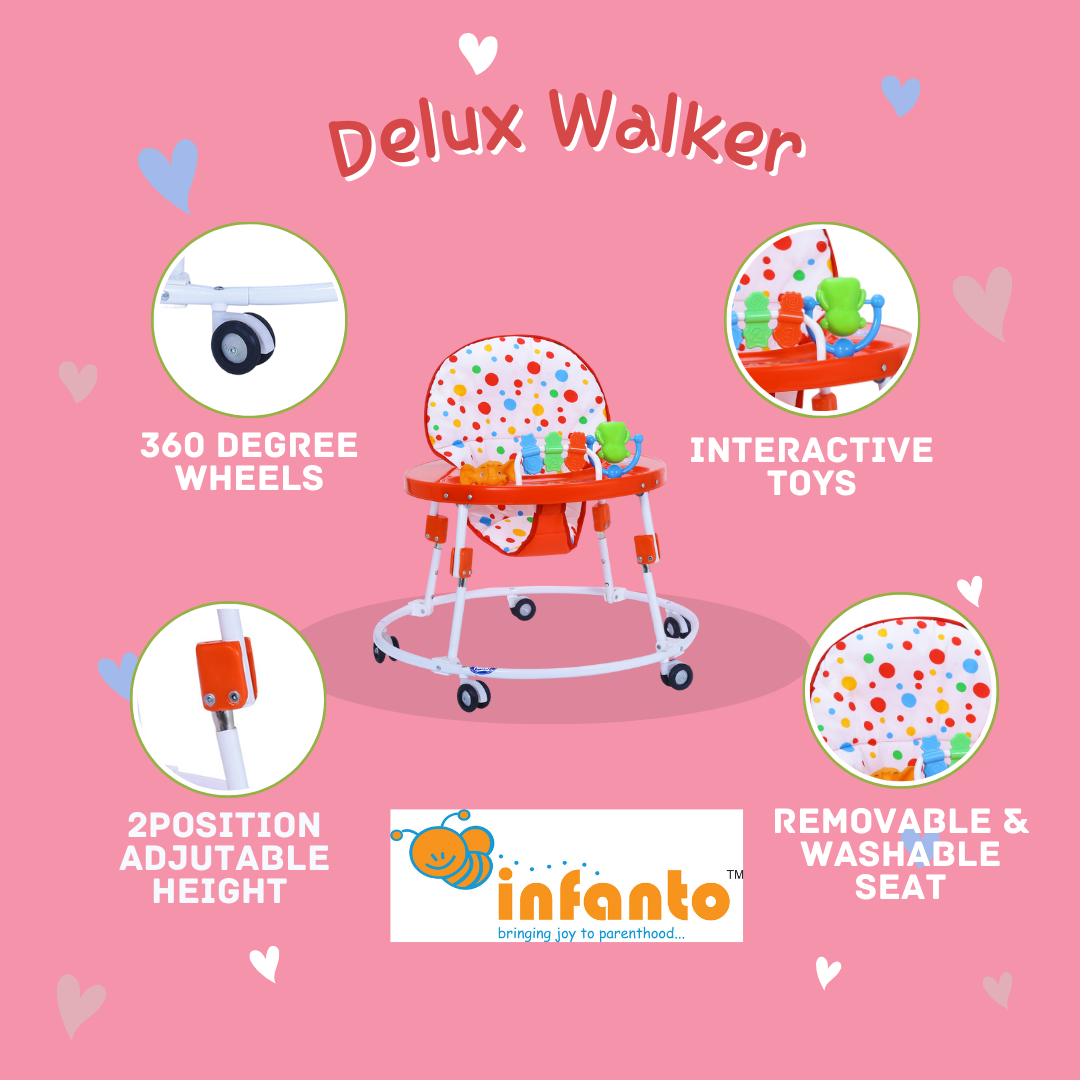INFANTO Baby Walker | 2-Position Adjustable Height-Deluxe-BW205A-DLX