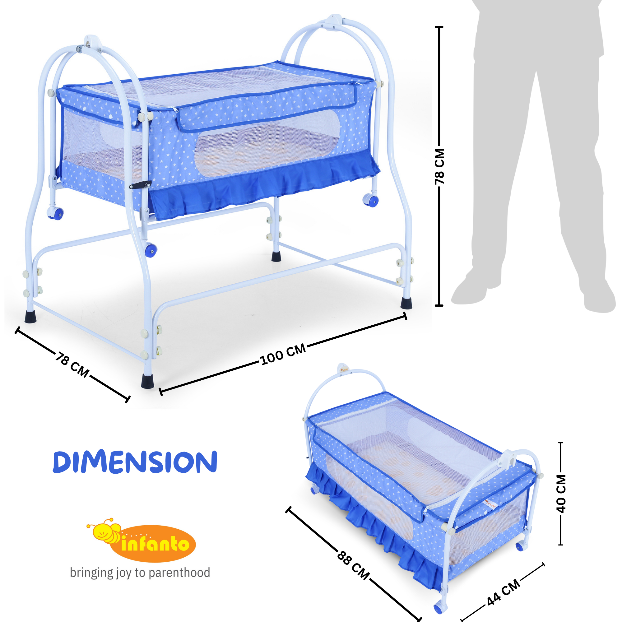 INFANTO Prima 2 in 1 Cradle for Babies | Palna | Jhula - Sturdy Metal Frame