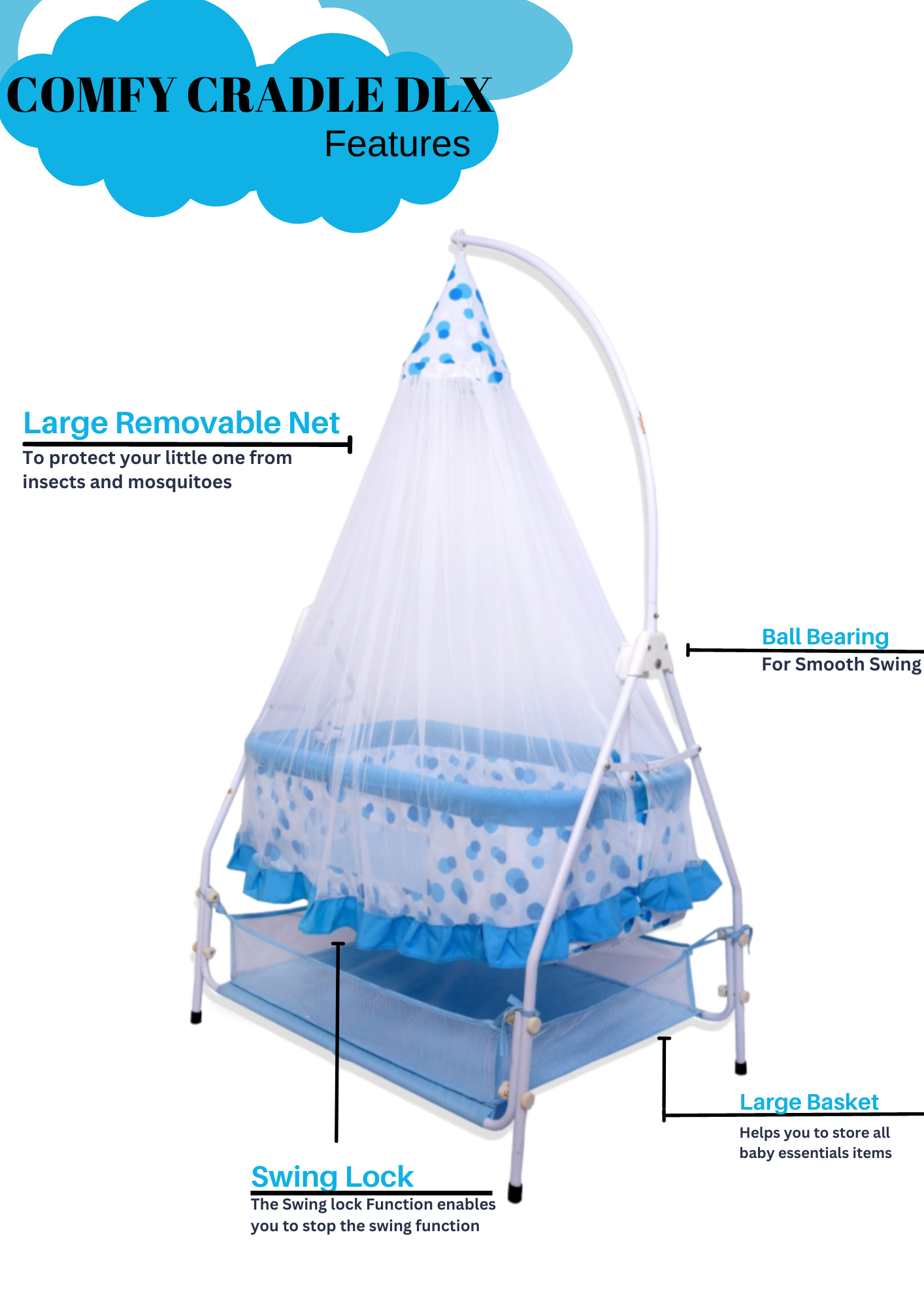 INFANTO Comfy Baby Cradle | Jhula | Palna | Uyyala | Swing-DELUXE