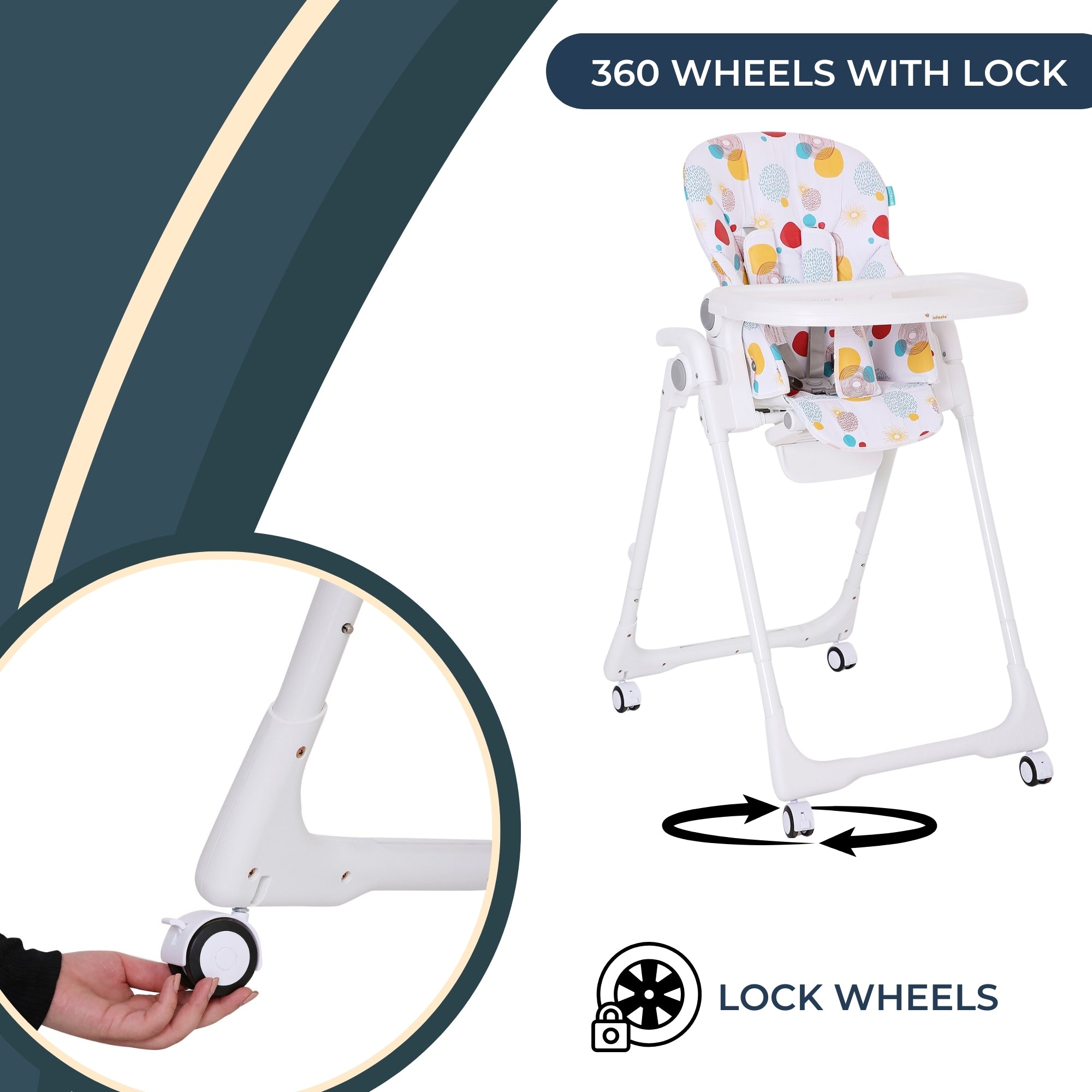 Infanto Adjustable High Chair for Baby | Comfortable Feeding Chair for Baby 6 Months to 36 Months | Foldable &amp; Portable High Chair with Tray | Convertible Baby High Chair for Toddlers &amp; Kids